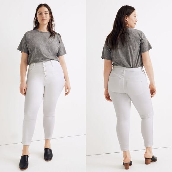 Madewell 10” High Rise Skinny Jeans White Plus 34 Button Fly Step Fray Hem - Picture 1 of 9